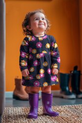 Feincord bunte Blumen - helljeansblau
