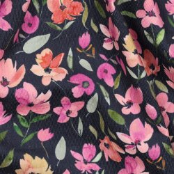 Feincord Digital Blumen - dunkelblau