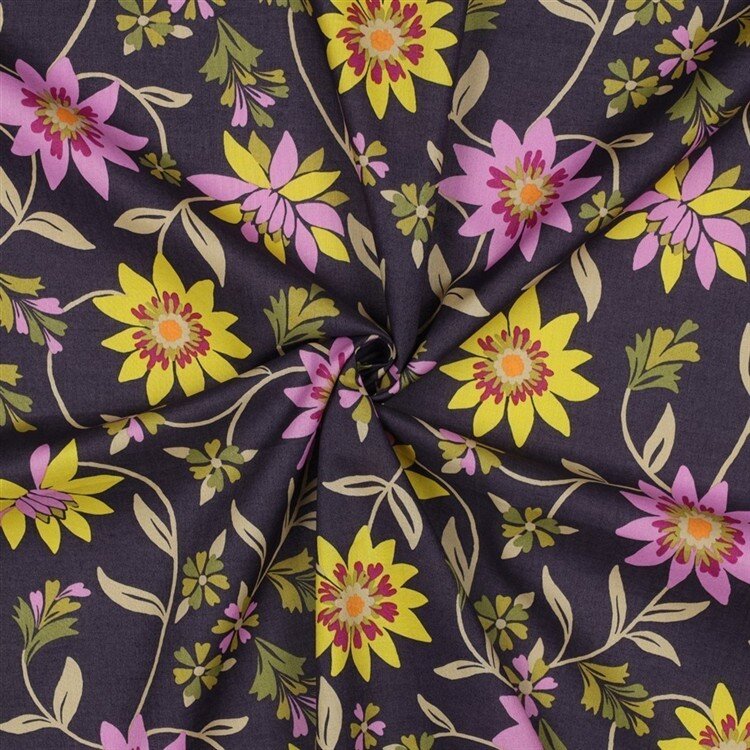 Baumwollvoile Blumen - dunkellila