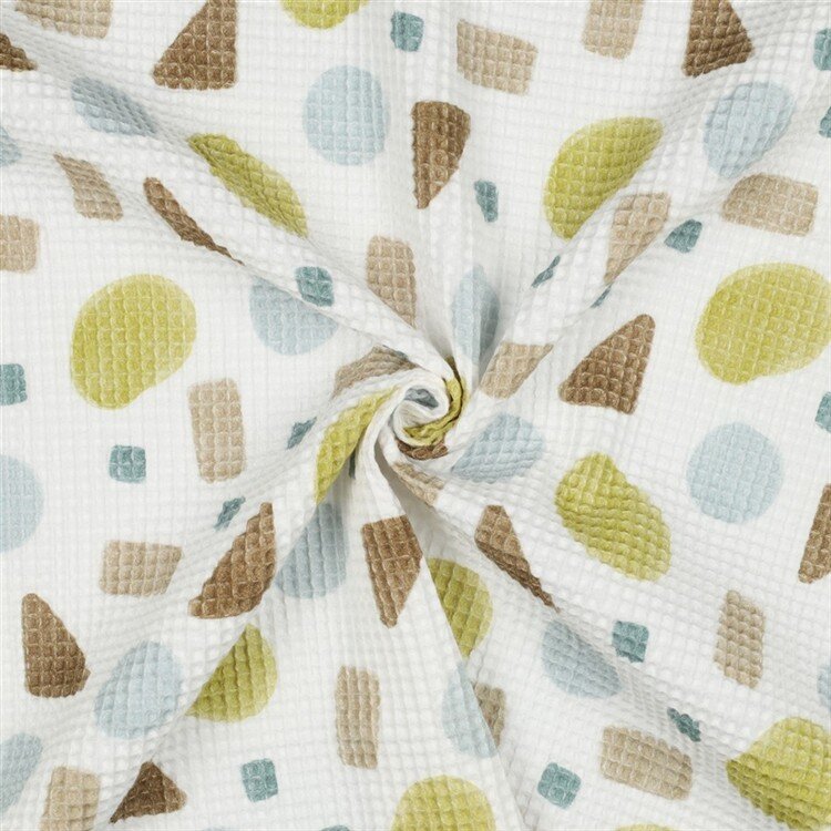 Waffelpiqué Digital geometrische Formen - weiss/gelb