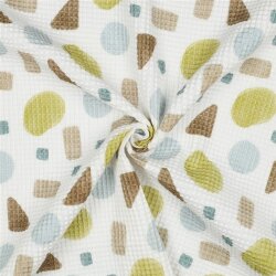 Waffelpiqué Digital geometrische Formen - weiss/gelb
