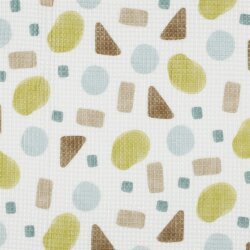 Waffelpiqué Digital geometrische Formen - weiss/gelb