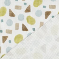 Waffelpiqué Digital geometrische Formen - weiss/gelb