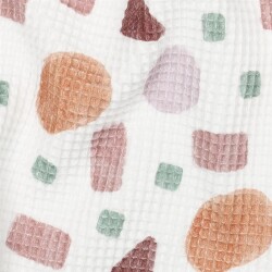 Waffelpiqué Digital geometrische Formen - weiss/pink