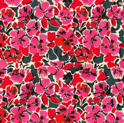 Viskose Jersey Digital Blumen - hellpink/petrol
