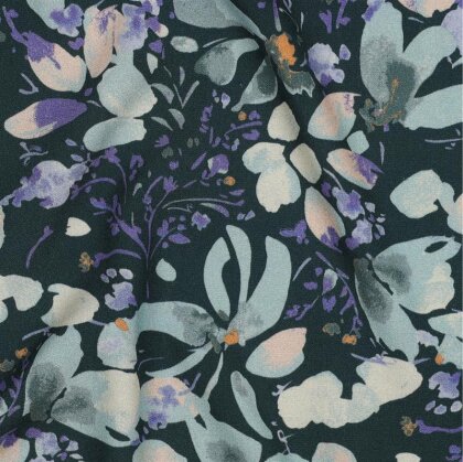 Viskose Popeline STRETCH Digital Blumen - PETROL