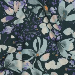 Viskose Popeline STRETCH Digital Blumen - PETROL