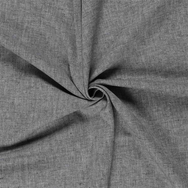 Leinen Chambray Fischgräte Melange - schwarz