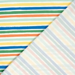 Baumwolljersey bunte Streifen - cremeweiss