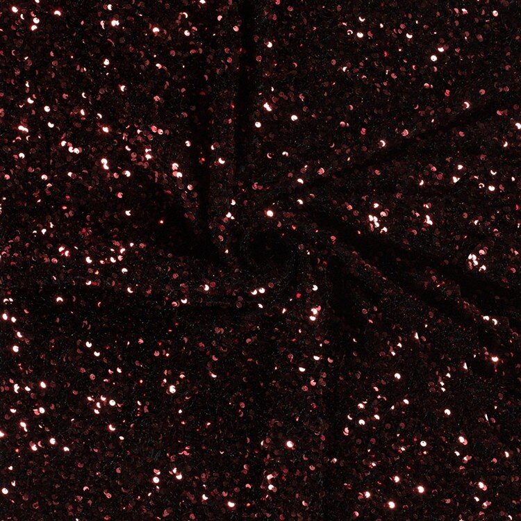 Samt Stoff Pailletten - dunkelrot