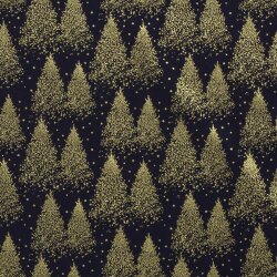 Baumwollpopeline Foliendruck Weihnachtsbaum - dunkelblau