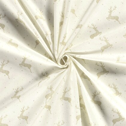 Baumwollpopeline Foliendruck springende Hirsche - creme