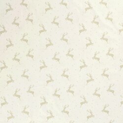 Baumwollpopeline Foliendruck springende Hirsche - creme