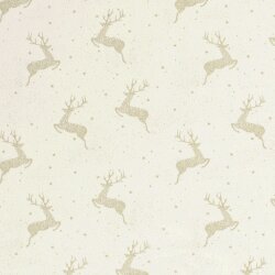 Baumwollpopeline Foliendruck springende Hirsche - creme