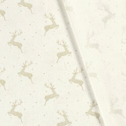 Baumwollpopeline Foliendruck springende Hirsche - creme