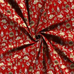 Baumwollpopeline Foliendruck Baumschmuck - rot