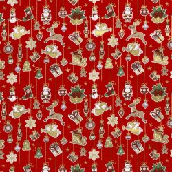 Baumwollpopeline Foliendruck Baumschmuck - rot