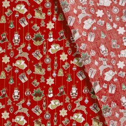 Baumwollpopeline Foliendruck Baumschmuck - rot