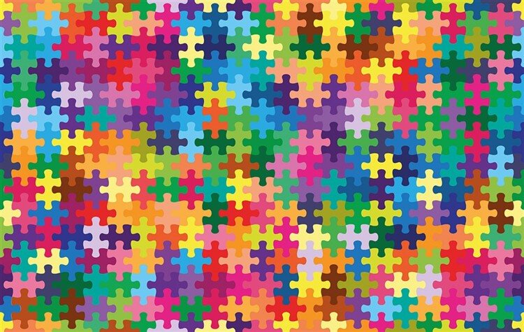 Modestoff Dekostoff Digital buntes Puzzle - orange