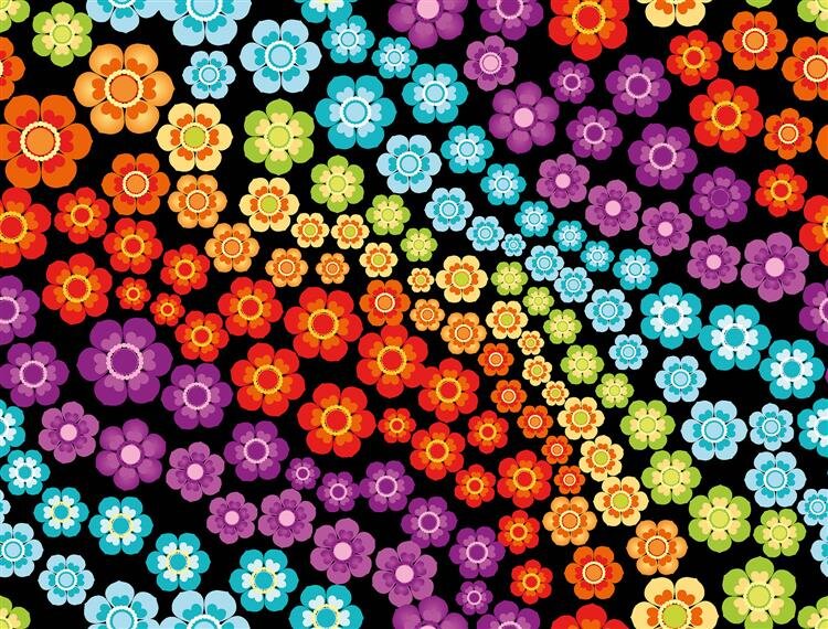 Modestoff Dekostoff Digital Blumenregenbogen - schwarz
