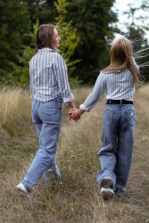 Baumwollpopeline Streifen - jeansblau/creme