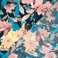 Polyesterstoff mit Leinenoptik Aquarellblumen - dunkelblau
