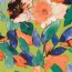 Polyesterstoff mit Leinenoptik Aquarellblumen - limette
