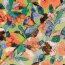 Polyesterstoff mit Leinenoptik Aquarellblumen - limette