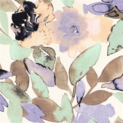 Polyesterstoff mit Leinenoptik Aquarellblumen - creme