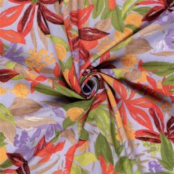 Polyesterstoff mit Leinenoptik Blumen - helllila