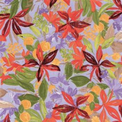 Polyesterstoff mit Leinenoptik Blumen - helllila