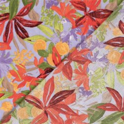 Polyesterstoff mit Leinenoptik Blumen - helllila