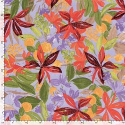 Polyesterstoff mit Leinenoptik Blumen - helllila