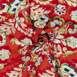 Polyesterstoff Bubble Slub magische Blumen- dunkelrot