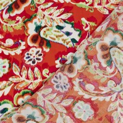 Polyesterstoff Bubble Slub magische Blumen- dunkelrot