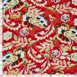 Polyesterstoff Bubble Slub magische Blumen- dunkelrot