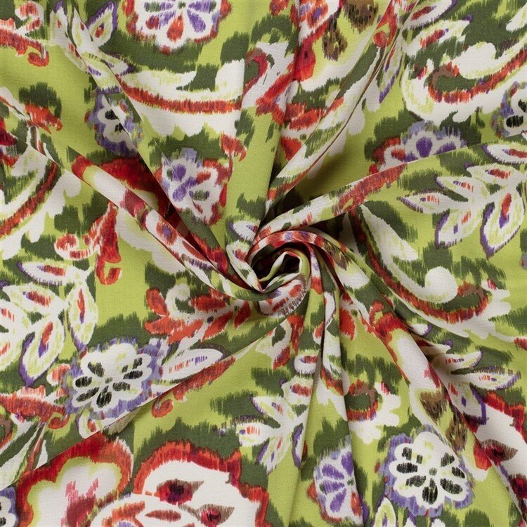 Polyesterstoff Bubble Slub magische Blumen - kiwi