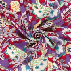 Polyesterstoff Bubble Slub magische Blumen - violett