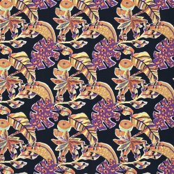Polyesterstoff Bubble Slub  LEAVES - schwarz