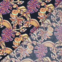 Polyesterstoff Bubble Slub  LEAVES - schwarz