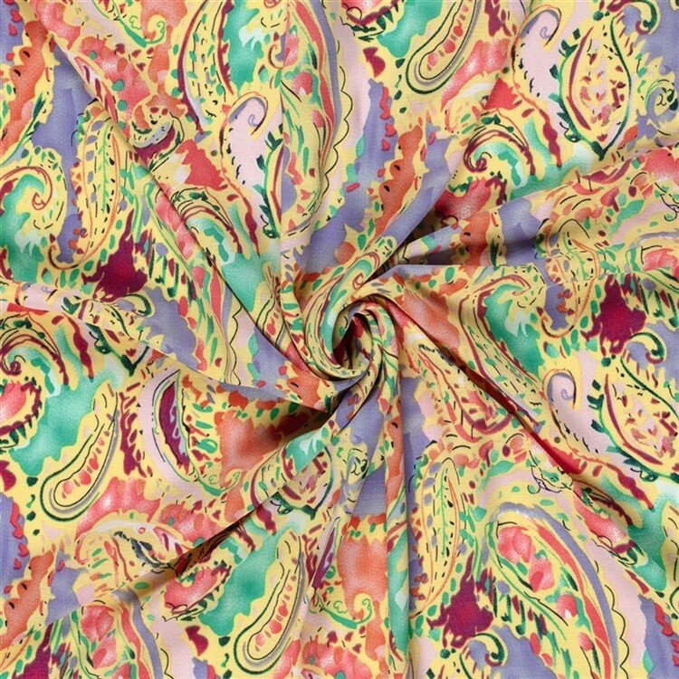 Polyesterstoff Bubble Slub magisches Paisley - hellgelb