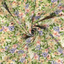 Polyesterstoff Bubble Slub Aquarellblumen - limette