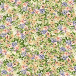 Polyesterstoff Bubble Slub Aquarellblumen - limette