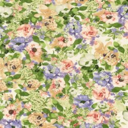 Polyesterstoff Bubble Slub Aquarellblumen - limette