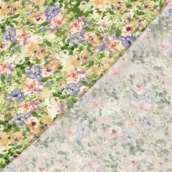 Polyesterstoff Bubble Slub Aquarellblumen - limette