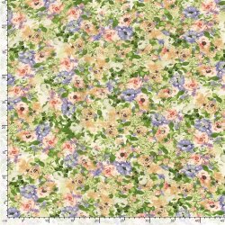 Polyesterstoff Bubble Slub Aquarellblumen - limette