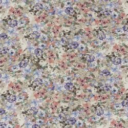 Polyesterstoff Bubble Slub Aquarellblumen - dunkelbeige