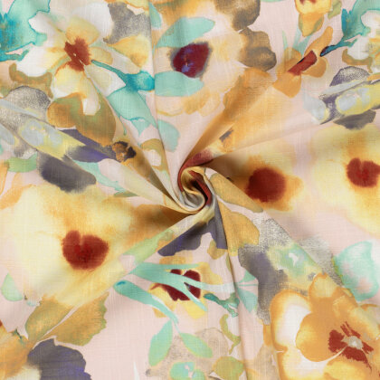 Baumwoll Viskose Mix Leinenoptik AquarellBlumen - softrosa