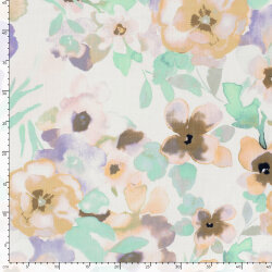 Baumwoll Viskose Mix Leinenoptik Blumen - creme