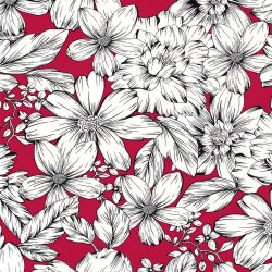 Polyesterjersey Köper weisse Blumen - dunkelpink